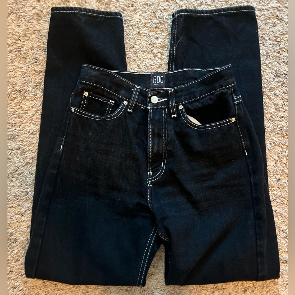 URBAN OUTFITTERS BDG BLACK AND WHITE THREADING COWBOY JEANS